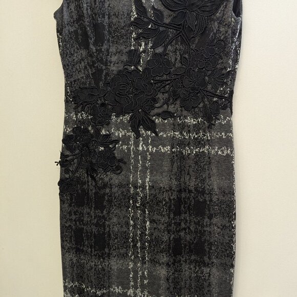 Betsy Johnson Pencil Dress Size 4 Grey Black Floral EUC - Picture 4 of 7